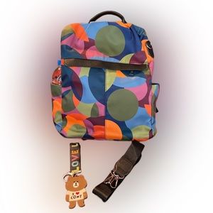 Ella and Elly 70s Psychedelic Style Blue Orange Green Abstract Mini Backpack NEW